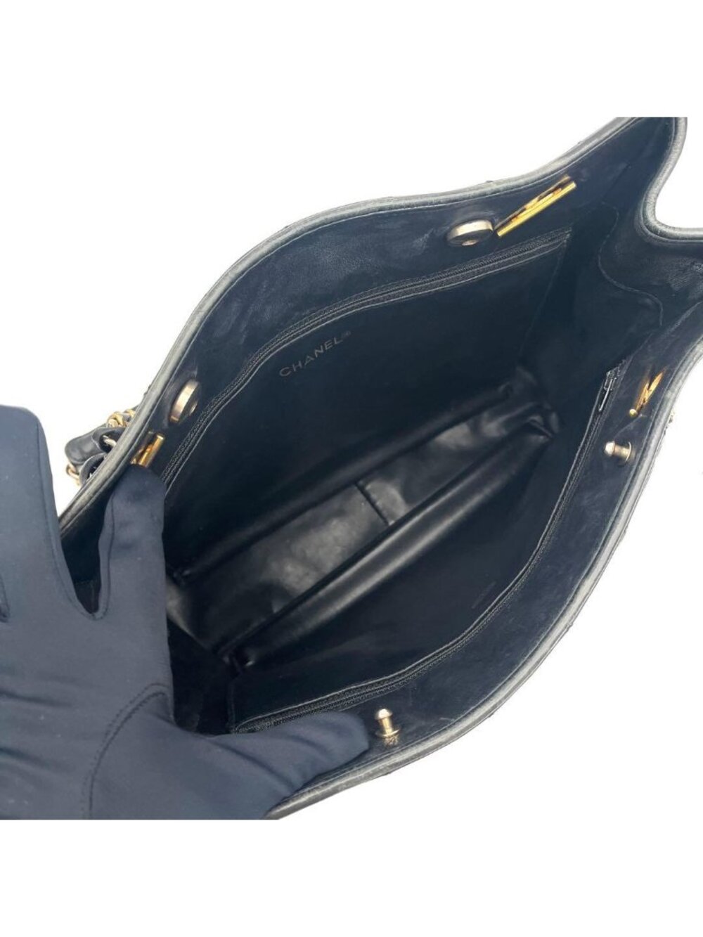 ★SOLD★ Chanel Quilted Tote Chaintote Black Lambskin CC Logo - Picture 3 of 9